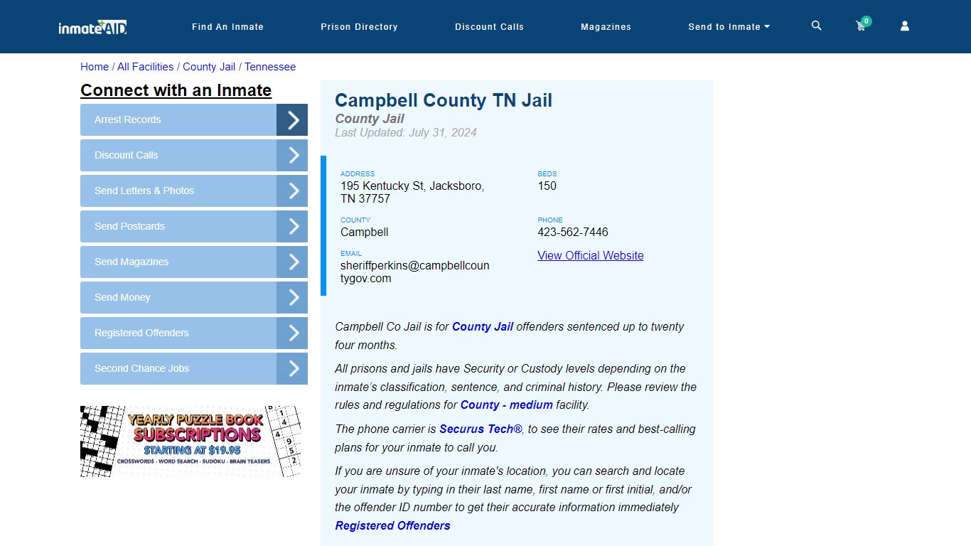 Campbell County TN Jail - Inmate Locator